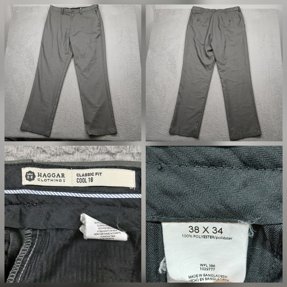 Haggar Cool 18 Dress Pants Men's 38x34 Gray Classic Fit‎ Lightweight